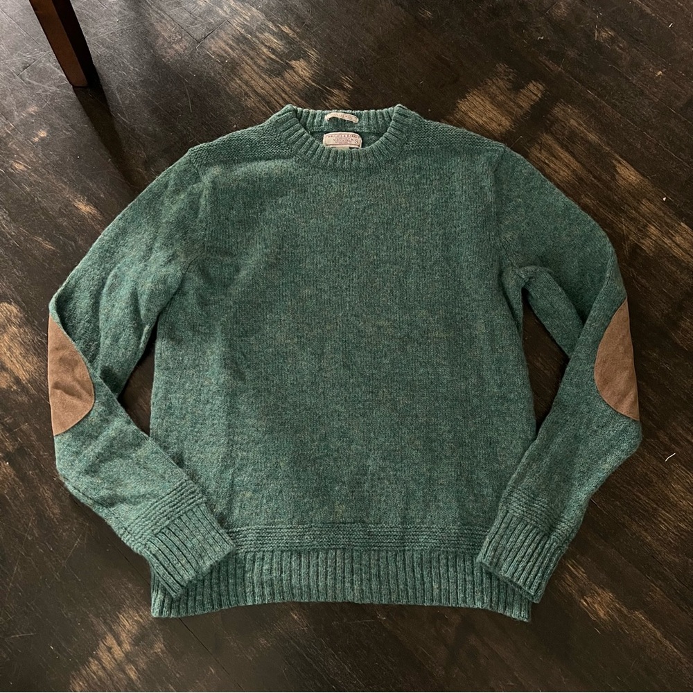 Men’s J. Crew Wallace & Barnes Green Shetland Wool Sweater Suede Elbow Patch S